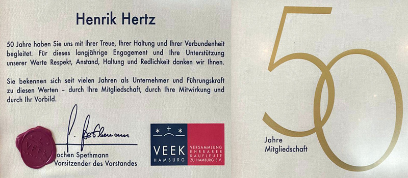 Henrik Hertz ist seit 50 Jahren Mitglied der Versammlung Ehrbarer Kaufleute zu Hamburg